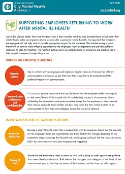 Supporting Employees Returning To Work After Mental Ill-Health
