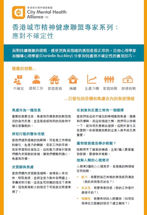 香港城市精神健康聯盟專家系列：應對不確定性