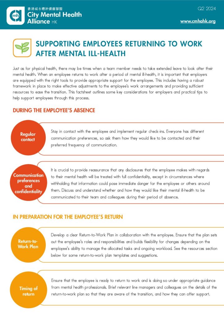 Supporting Employees Returning to Work After Mental Ill-Health